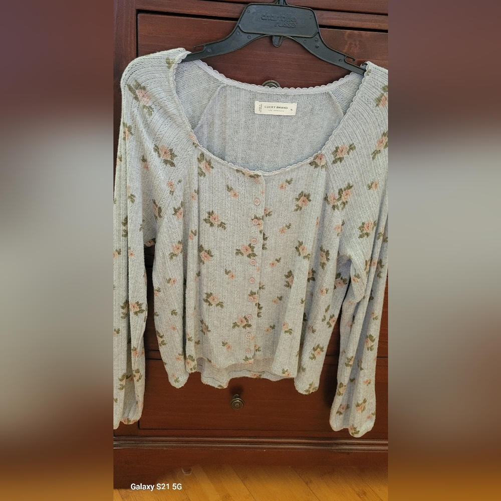 Lucky Brand Floral Button-Up Cardigan